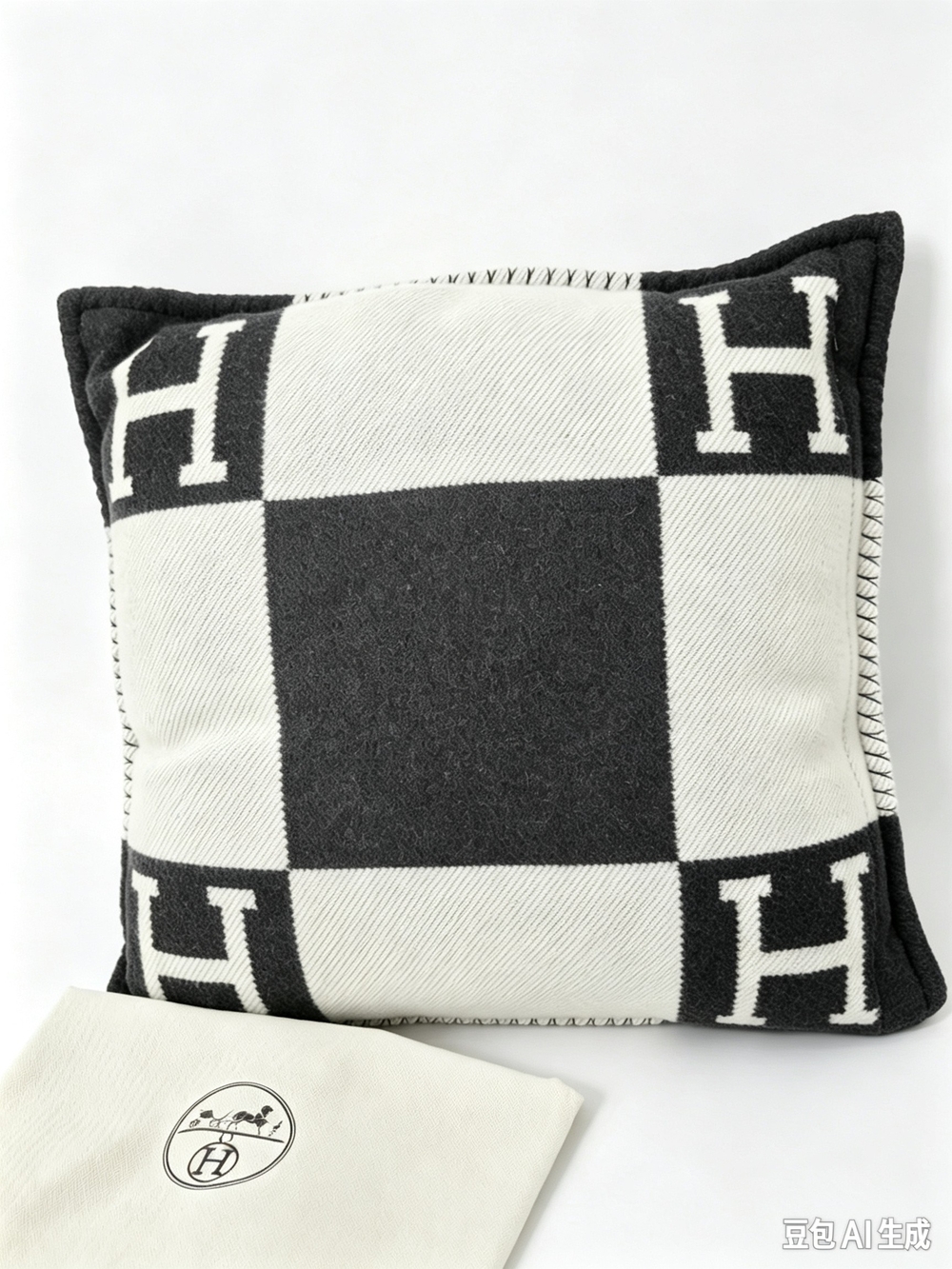 Hermes Gris Fonce/Ecru Merino Wool/Cashmere Avalon Throw Pillow